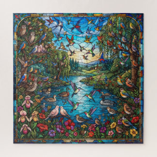 Stained Glass Songbird Sanctuary Jigsaw Puzzle