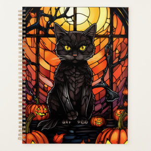 Stained Glass Spooky Black Cat Planner