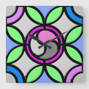 STAINED GLASS SQUARE WALL CLOCK