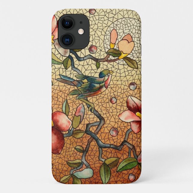 Stained glass style bird on a flowering tree Case-Mate iPhone case (Back)