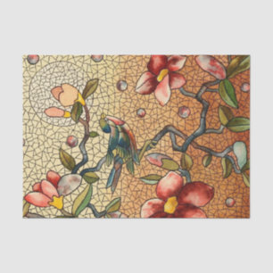 Stained glass style bird on a flowering tree tissue paper