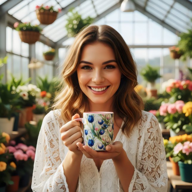 stained glass style blue roses floral coffee  mug (Creator Uploaded)
