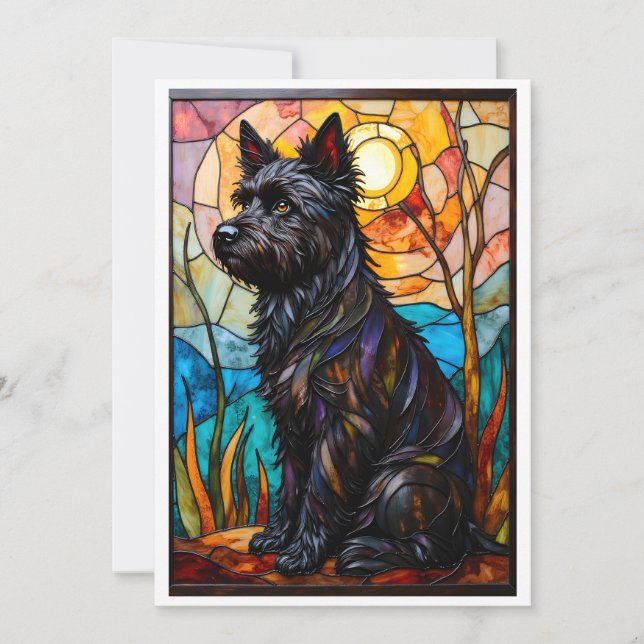 Stained Glass Style Cairn Terrier Dog Flat Card (Front)