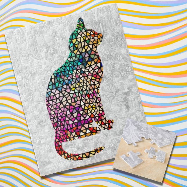 Stained Glass Style Cat Portrait Vintage Puzzle (Creator Uploaded)