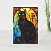 Stained Glass Style Charming Black Cat