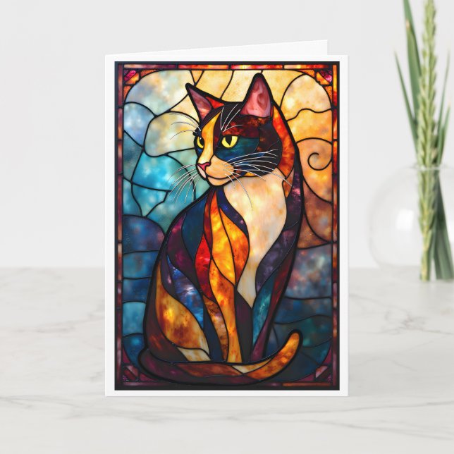 Stained Glass Style Charming Calico Card (Front)