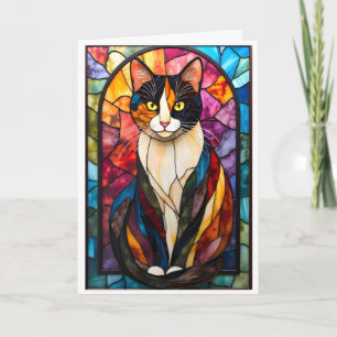 Stained Glass Style Charming Calico Cat Card