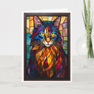 Stained Glass Style Charming Cat with Yellow Eyes Card