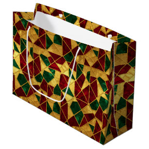 Stained Glass Style Christmas Red Green Gold  Large Gift Bag