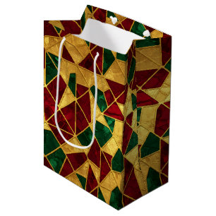 Stained Glass Style Christmas Red Green Gold  Medium Gift Bag