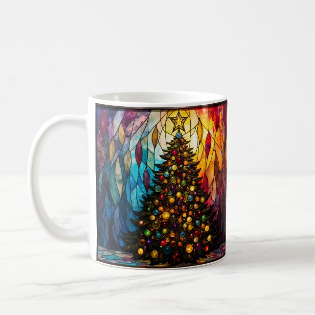 Stained Glass Style Christmas Tree with Star Coffee Mug (Left)