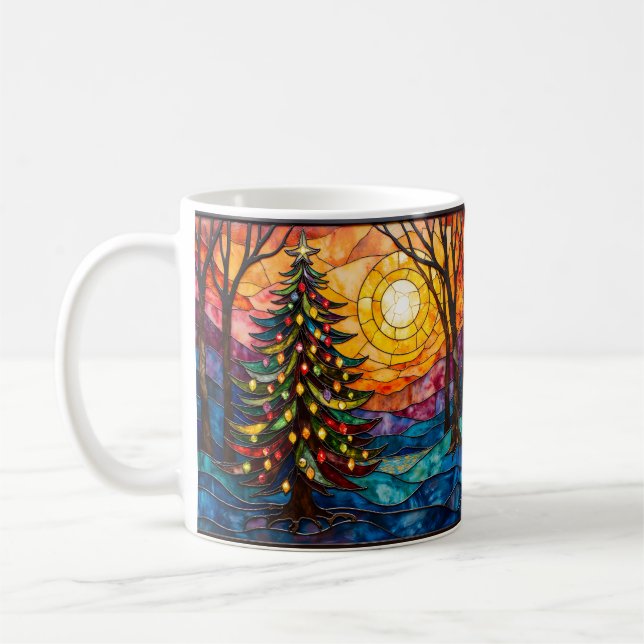 Stained Glass Style Christmas Tree with Sun Coffee Mug (Left)