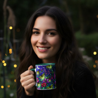 stained glass style floral bee coffee mug