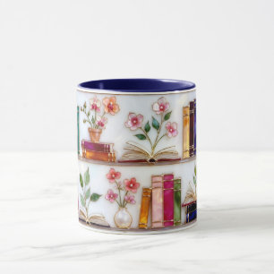 Stained Glass Style Floral Bookshelf Mug