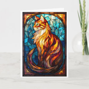Stained Glass Style Fluffy Orange Cat  Card
