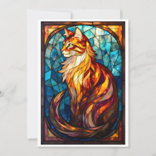 Stained Glass Style Fluffy Orange Cat Flat Card
