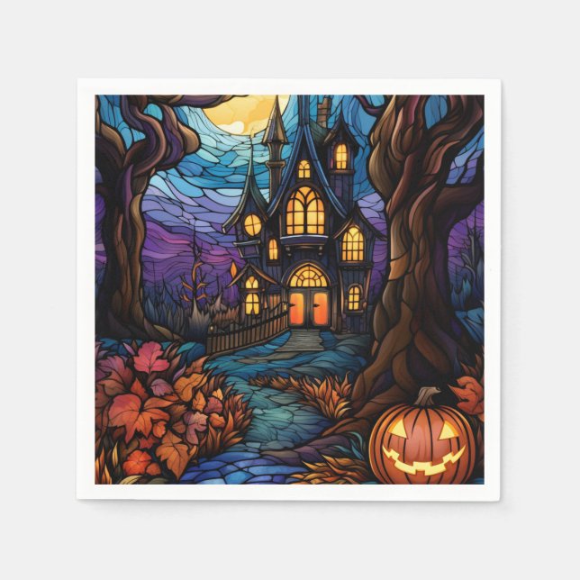 Stained Glass style haunted house Napkin (Front)