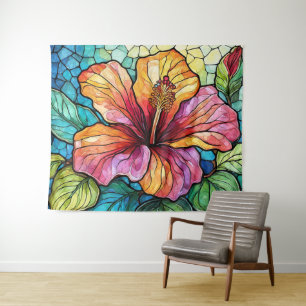 Stained glass style hibiscus tapestry