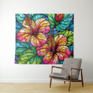 Stained glass style hibiscus tapestry