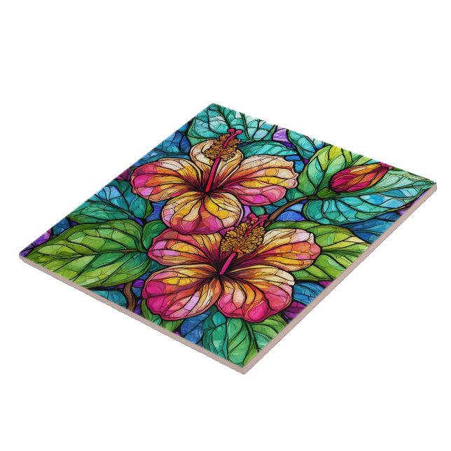 Stained glass style hibiscus tile (Side)