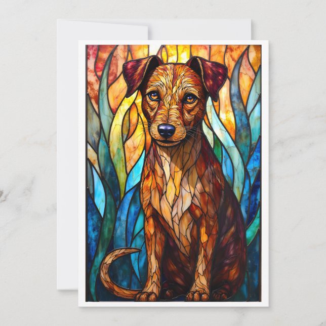 Stained Glass Style Mixed Breed Dog Flat Card (Front)