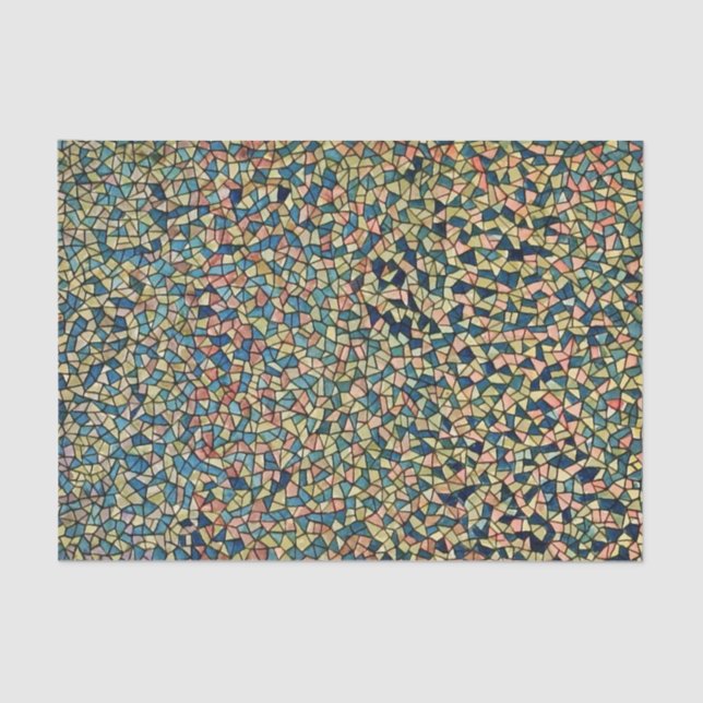 Stained glass style mosaic art in blue and pink tissue paper (Front)