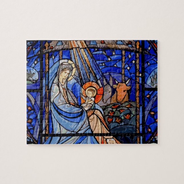 Stained Glass Style Nativity Jigsaw Puzzle (Horizontal)