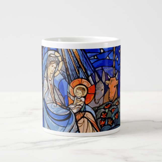 Stained Glass Style Nativity Large Coffee Mug (Front)