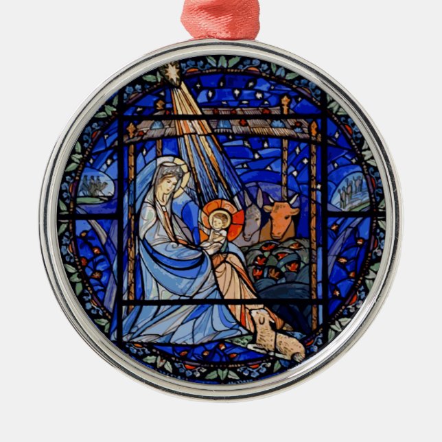 Stained Glass Style Nativity Metal Tree Decoration (Front)
