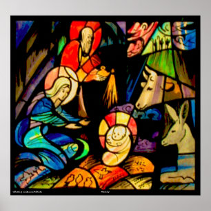 Stained Glass Style Nativity Poster