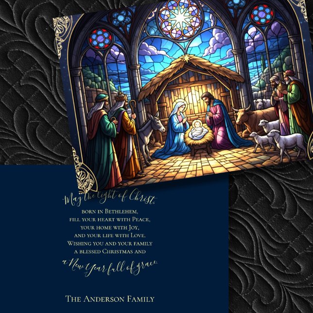 Stained Glass Style Nativity Scene 2 Holiday Card (Creator Uploaded)