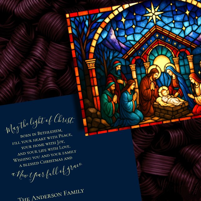 Stained Glass Style Nativity Scene Holiday Card (Creator Uploaded)