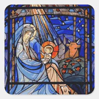 Stained Glass Style Nativity Square Sticker