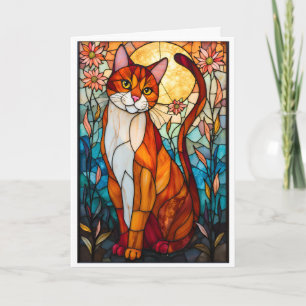 Stained Glass Style Orange and White Cat Card