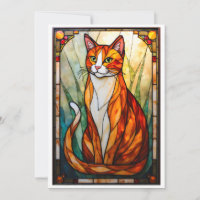 Stained Glass Style Orange Cat Green Eyes Flat