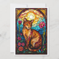 Stained Glass Style Orange Kitty with Pink Flowers