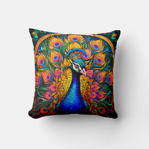 Stained Glass Style Peacock Cushion