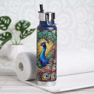 Stained Glass Style Peacock Water Bottle