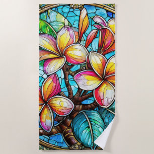 Stained glass style plumeria art beach towel