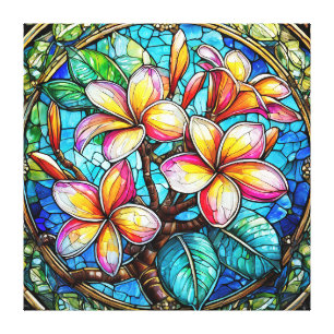 Stained glass style plumeria art canvas print