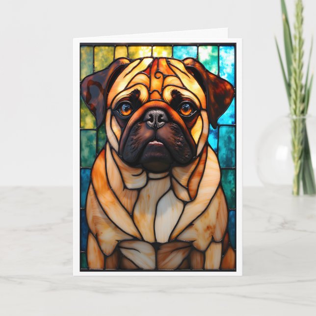 Stained Glass Style Pug Dog Card (Front)