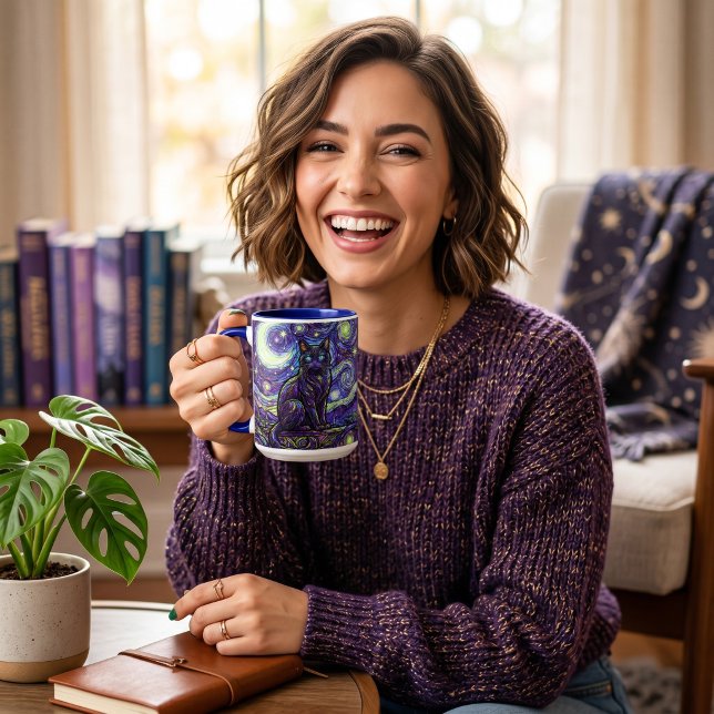 Stained glass style starry night cat coffee mug (Creator Uploaded)