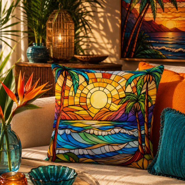 Stained glass style waves on beach cushion (Creator Uploaded)