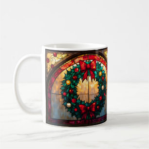 Stained Glass Style Wreath Happy Christmas to All Coffee Mug