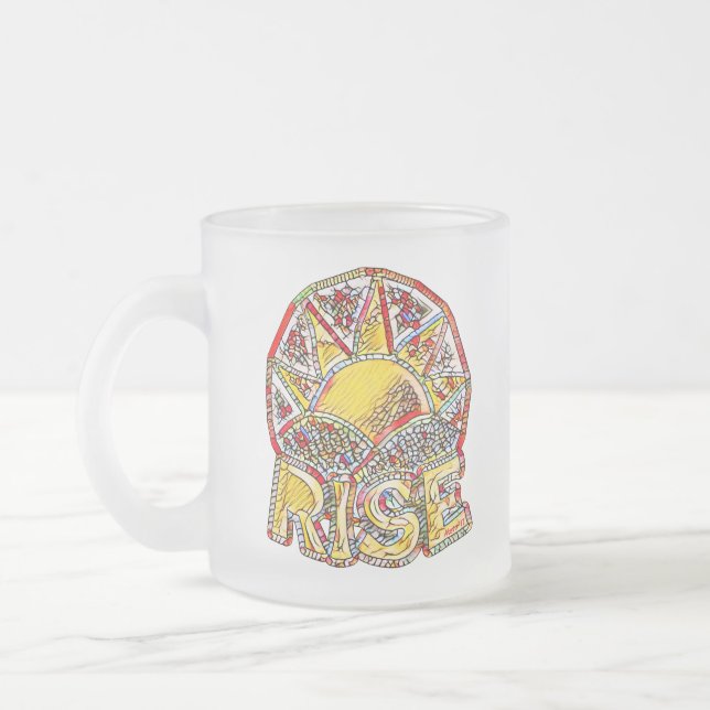 Stained Glass Sun Rise ~ Uplifting Message Frosted Glass Coffee Mug (Left)