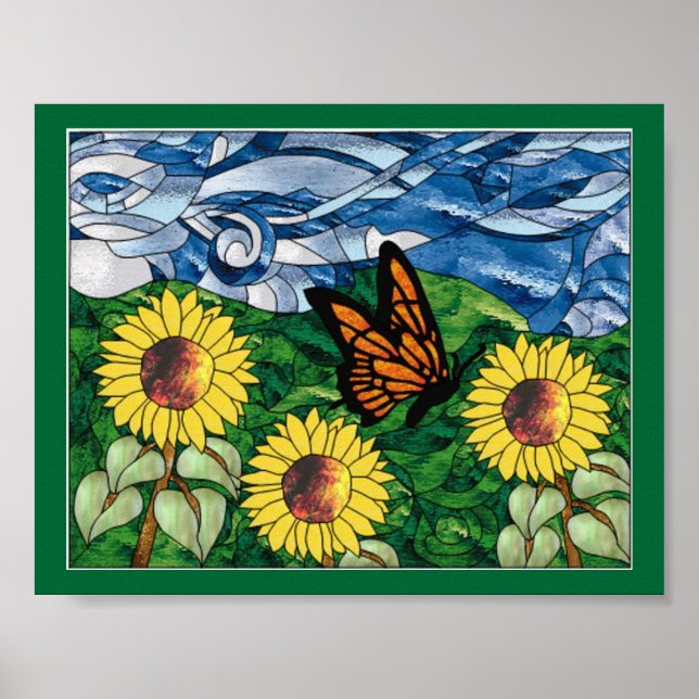 Stained Glass Sunflower Collage Poster (Front)