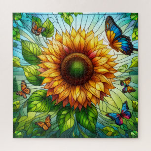 Stained Glass Sunflower Jigsaw Puzzle