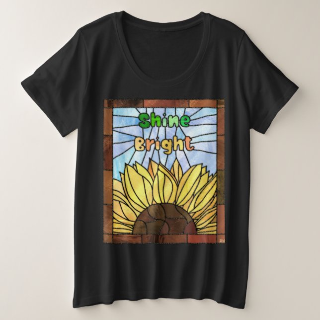 Stained Glass Sunflower Shine Bright Plus Size T-Shirt (Design Front)