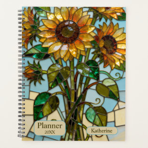 Stained Glass Sunflowers Name And Year Planner