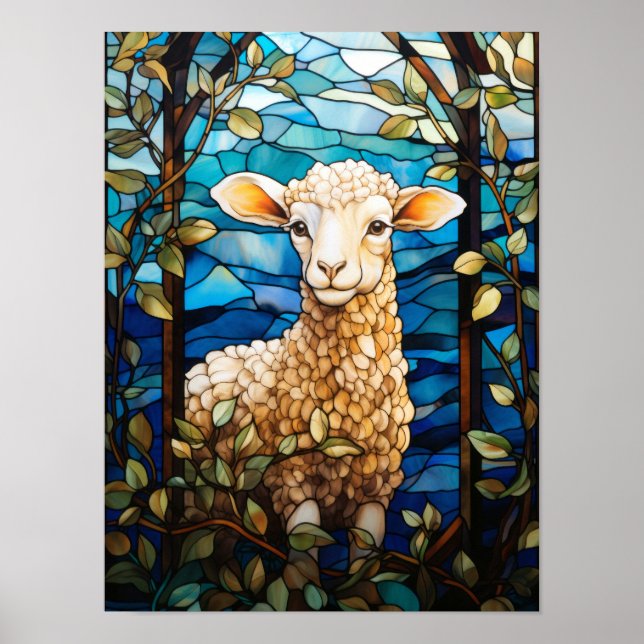 Stained Glass Sweet Lamb Springtime Meadow Window Poster (Front)